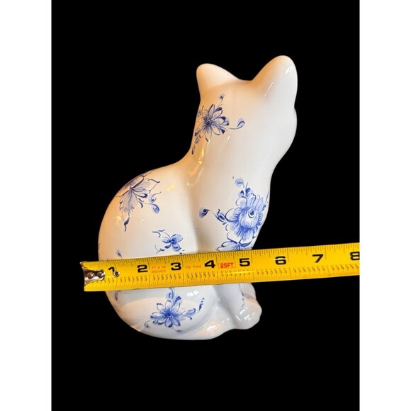 Ceramic Seated Cat Figurine Large 8.5”Floral Hand Painted Portugal Porcelain - Picture 5 of 11